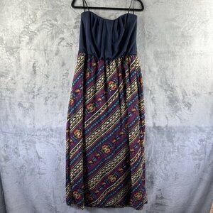 Love Reign Maxi Dress Women's L Blue Tube Top w/ Multicolored Sheer Skirt Lined